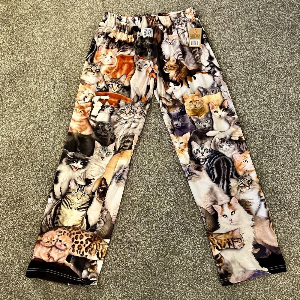 NWT Brief Insanity‎ Sz XL All Over Cats Women's Print Soft Lounge Pants Pockets